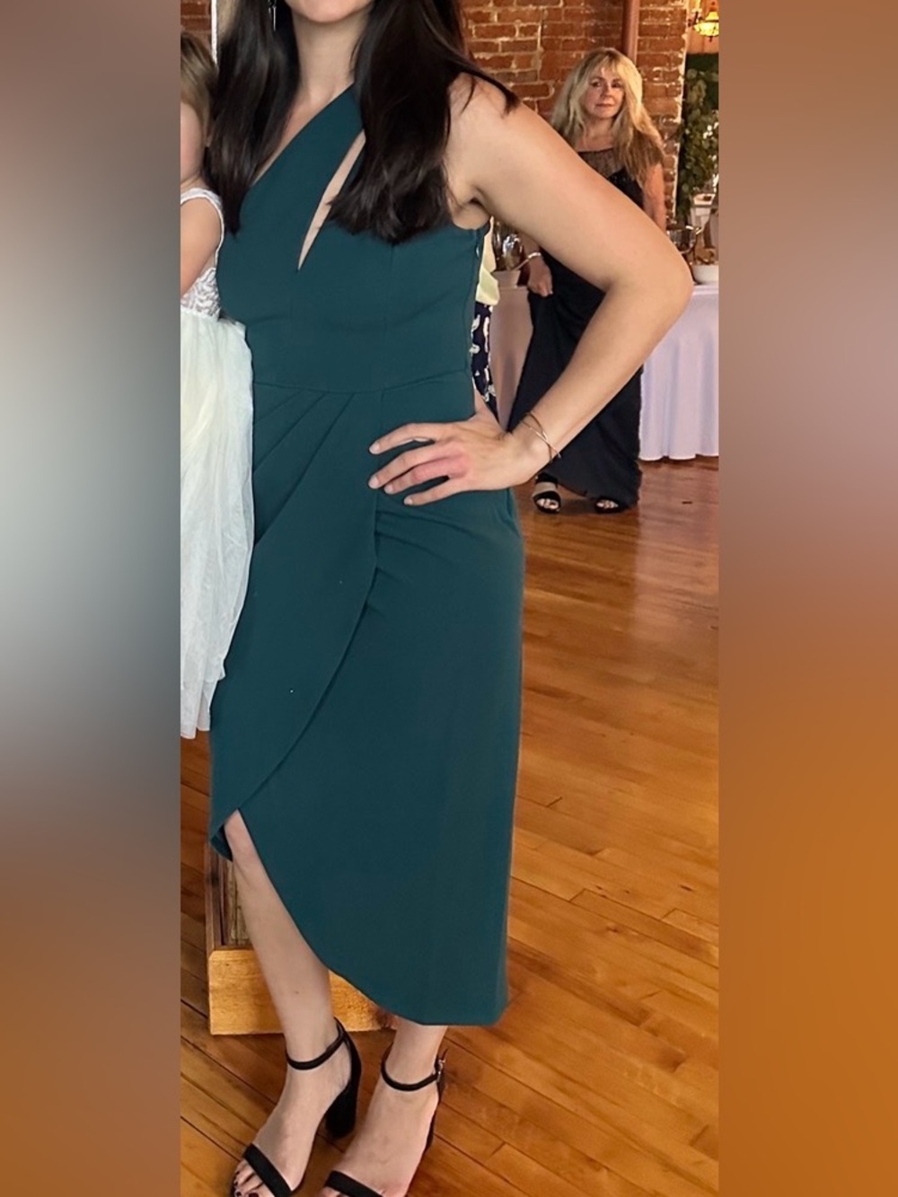 Lulu's Teal Asymmetric Wrap Midi Dress